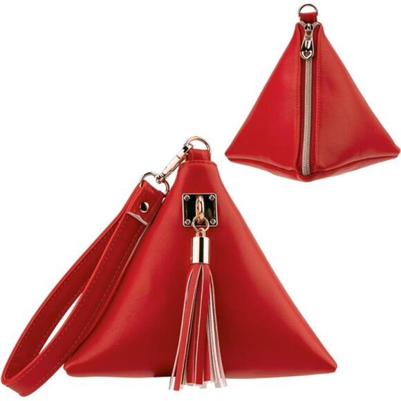 Handbags - Women Synthetic Leather Clutch Wallet Triangle Wristlet Purse with Wrist Strap